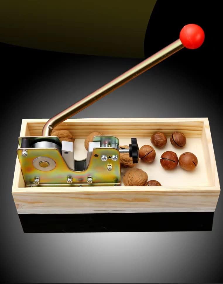 MxTong nutcracker wooden storage basket keeps shells organized on the counter.