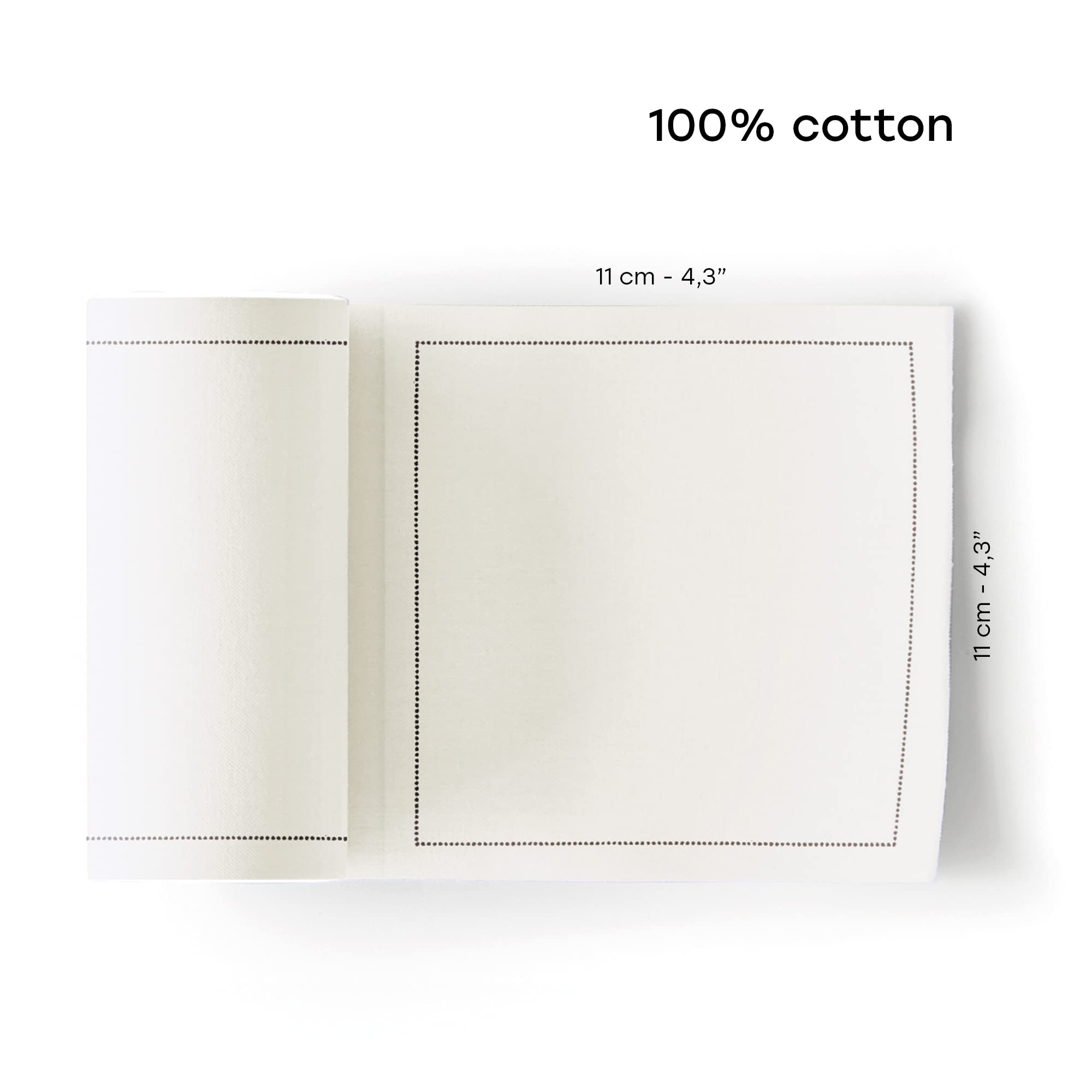 Cream MY DRAP napkin on perforated roll ready for tear-off serving.