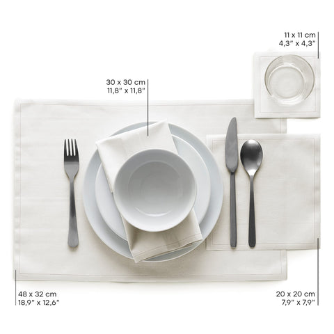 4.3 x 4.3 inch MY DRAP cocktail napkin fits appetizers well.