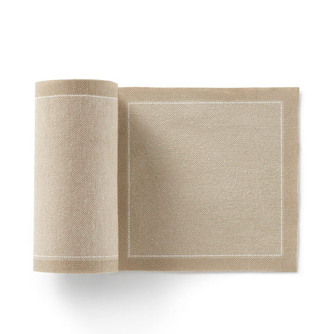 MY DRAP cotton cocktail napkins on a roll in sand color for an elegant table setting.