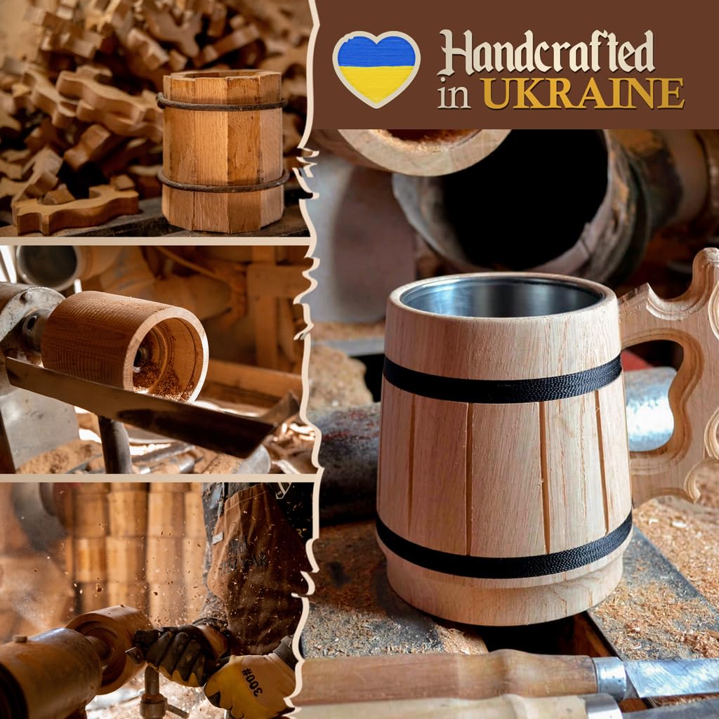 MyFancyCraft renaissance-style wooden mug adds vintage charm.
