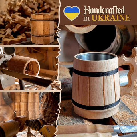 MyFancyCraft renaissance-style wooden mug adds vintage charm.