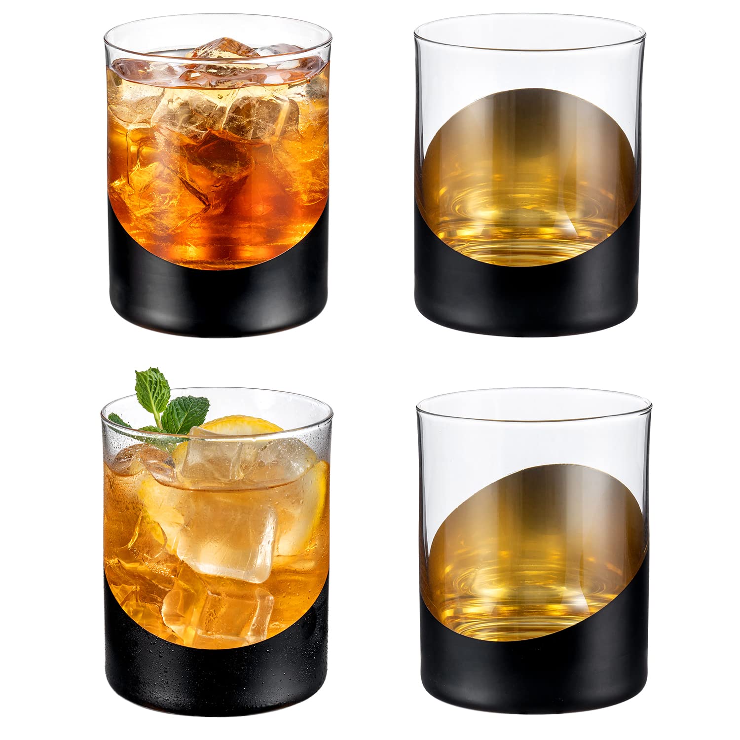 MyGift 12oz matte black glasses with gold interior, front view for elegant pours.