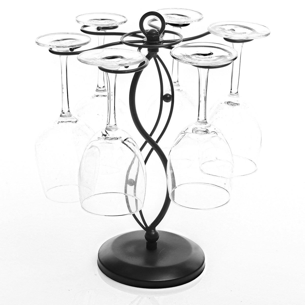 MyGift 6-Hook Rotating Wine Glass Rack front view with accessible stemware.