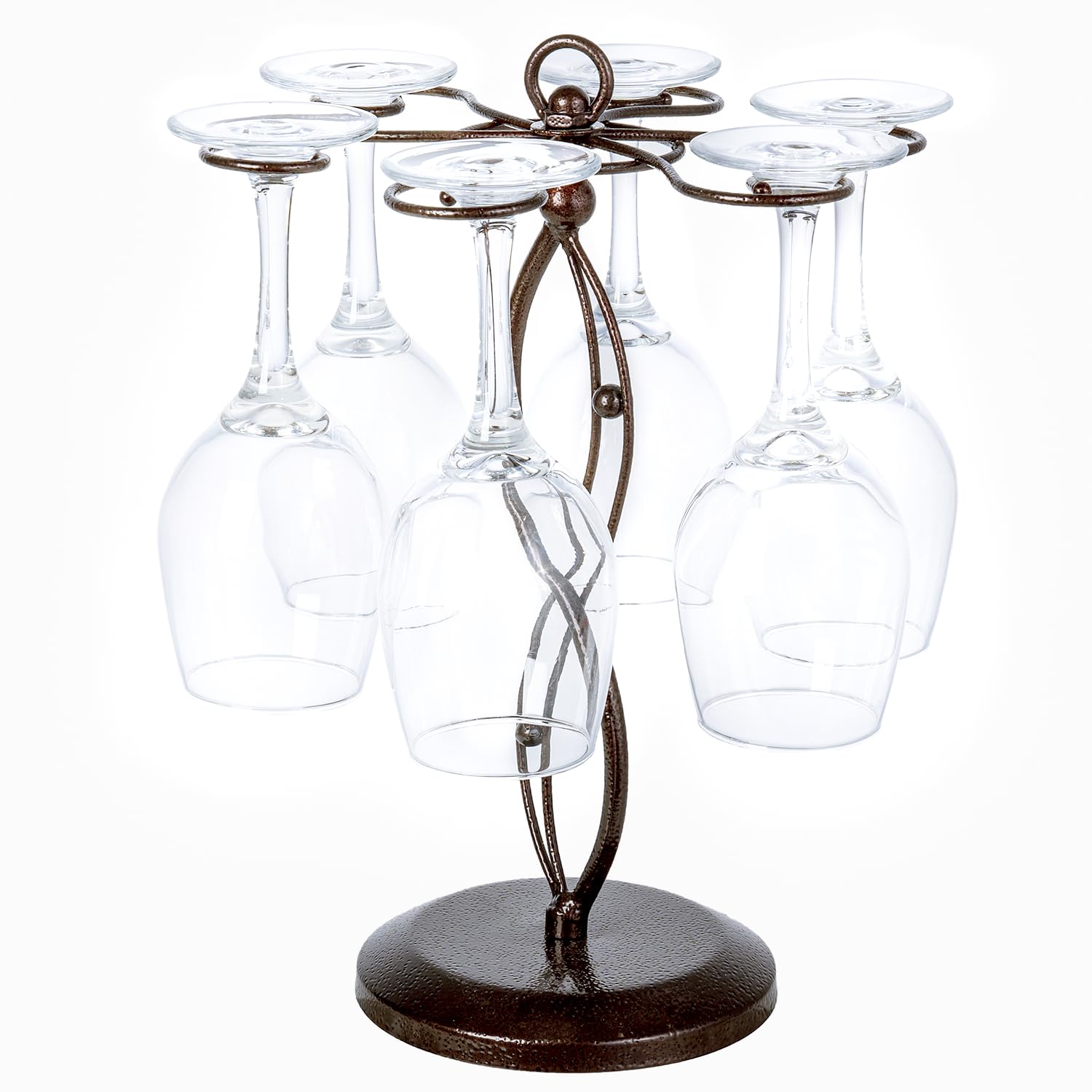 MyGift bronze stemware rack with scroll design for elegant display.