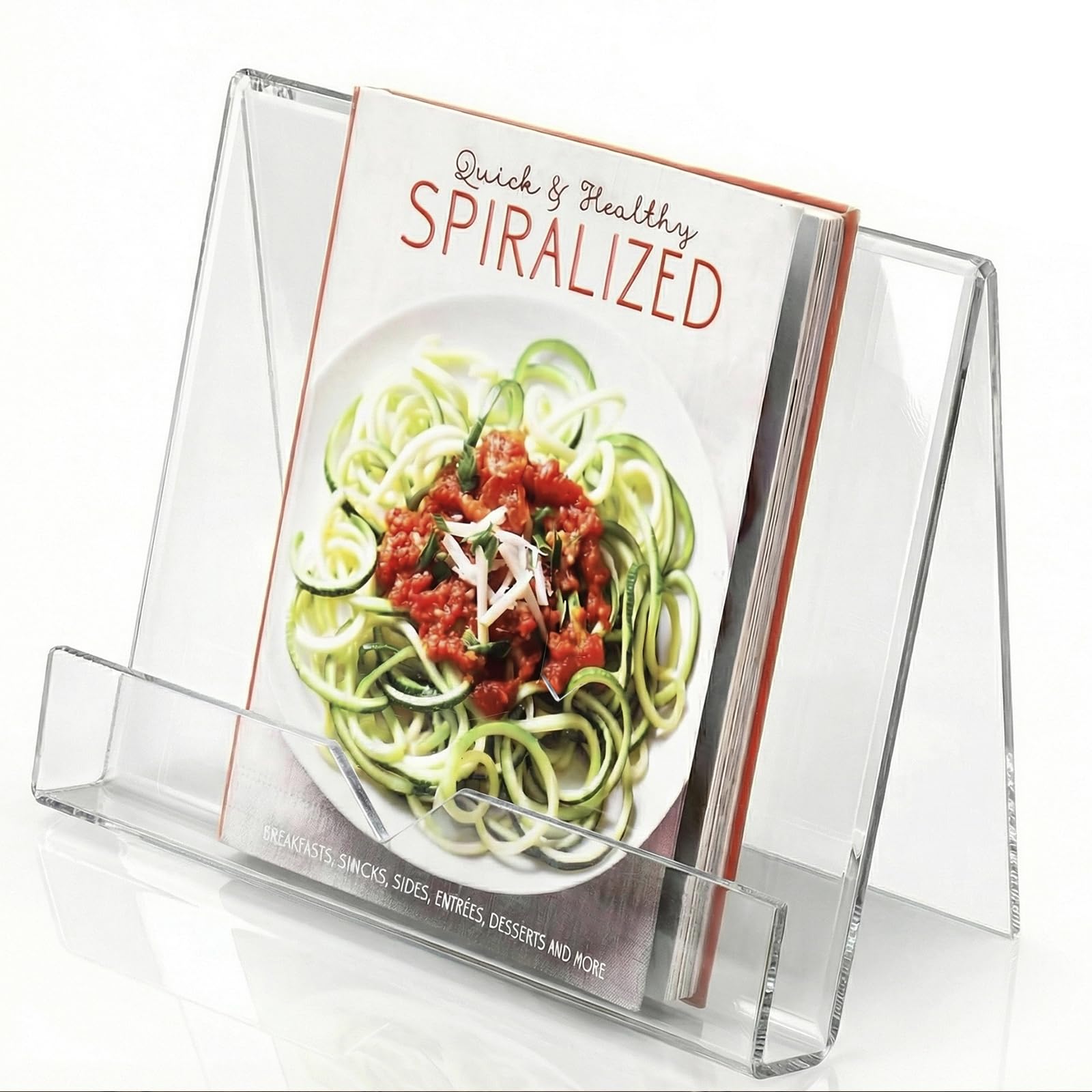 MyGift clear acrylic cookbook stand front view for recipe readability