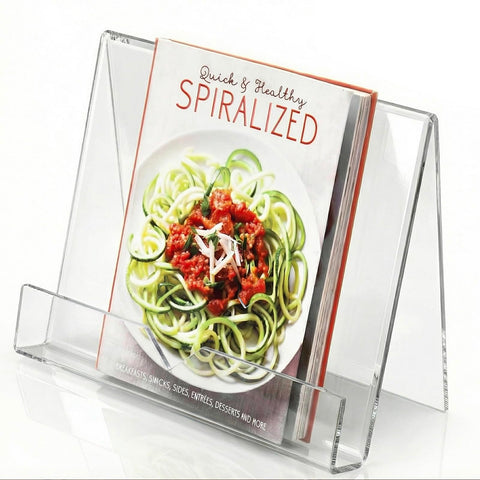 MyGift clear acrylic cookbook stand front view for recipe readability