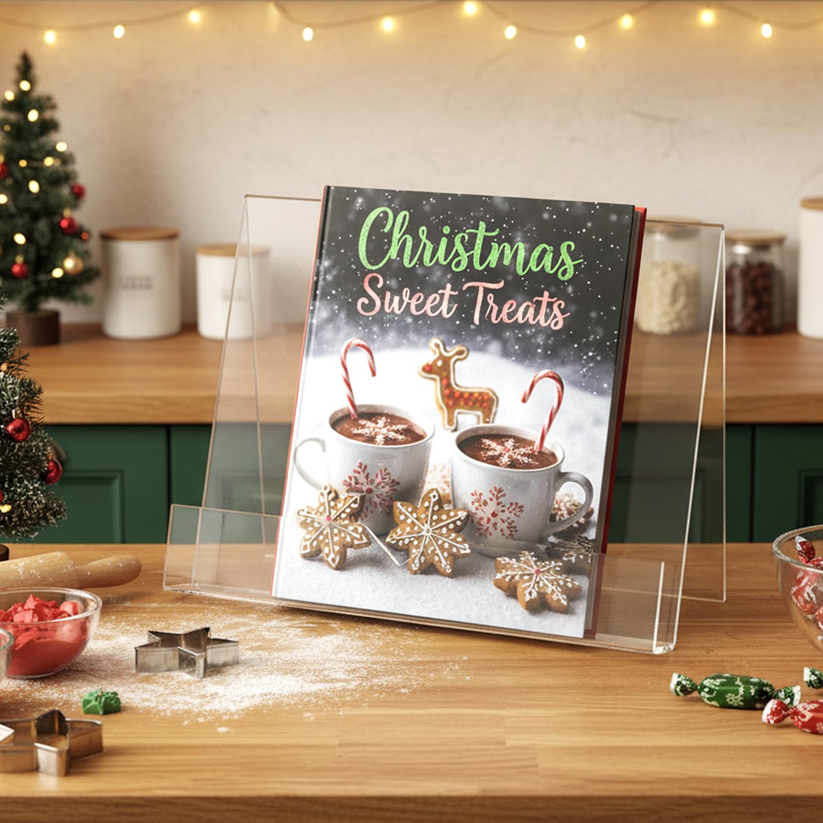 MyGift clear acrylic cookbook stand side view for versatile display