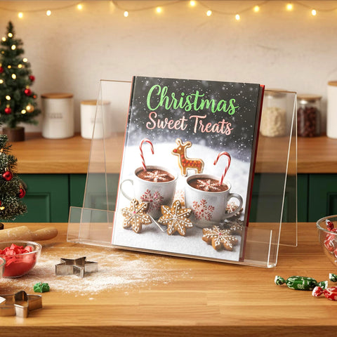 MyGift clear acrylic cookbook stand side view for versatile display