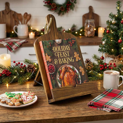MyGift holder supporting cookbook, magazine, or tablet for hands-free cooking