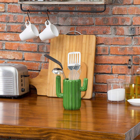 MyGift desert-green decor crock provides neat storage on the counter.