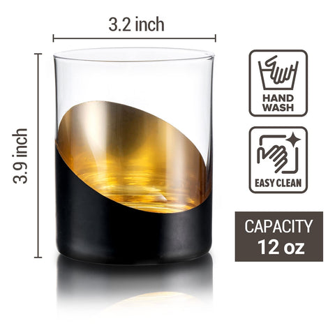 MyGift glasses on table with whiskey and cocktails, ready for entertaining.