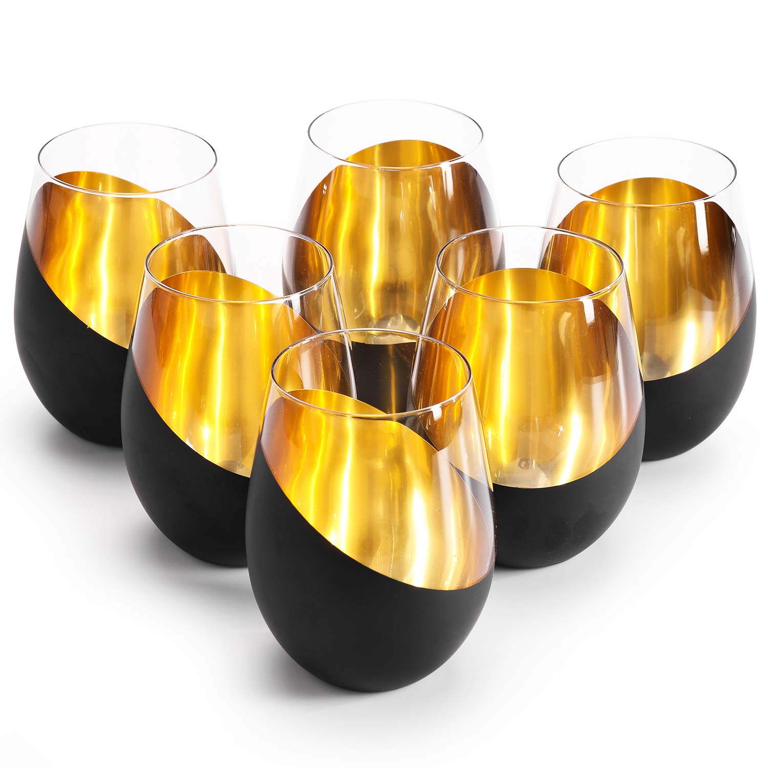 MyGift stemless glass with matte black and gold tilt for elegant evenings