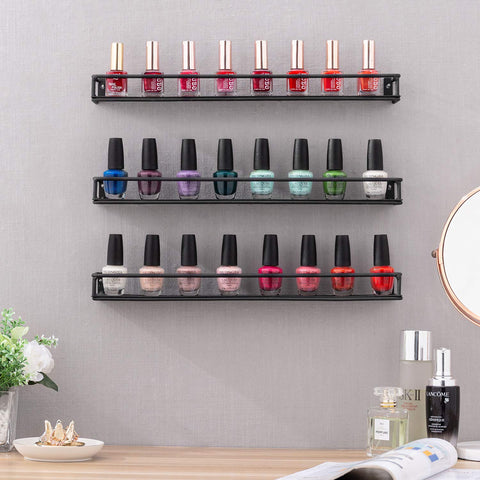 MyGift railing feature keeps nail-polish bottles secure on display.