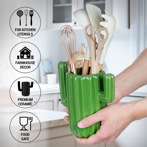 MyGift saguaro cactus shape organizer keeps kitchen tools within reach.