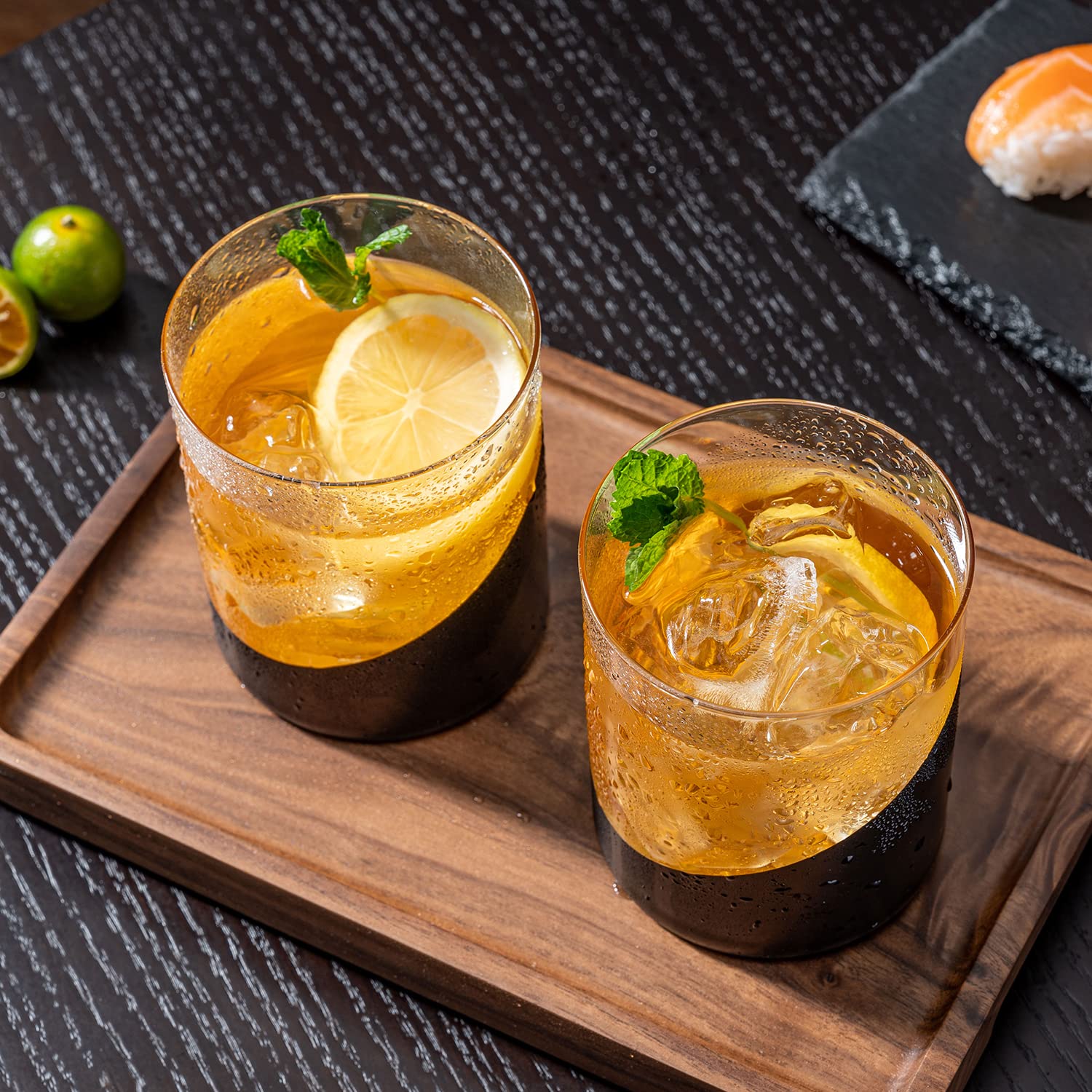MyGift set of four matte black glasses in a pack-shot for gifting ideas.