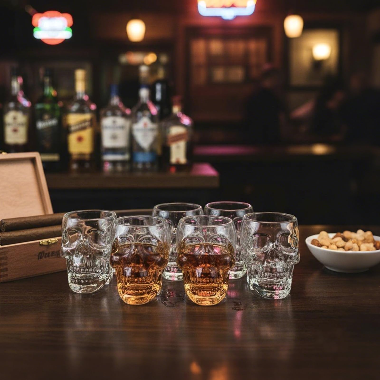 MyGift skull shot glasses showcase the 3D design on clear glass.