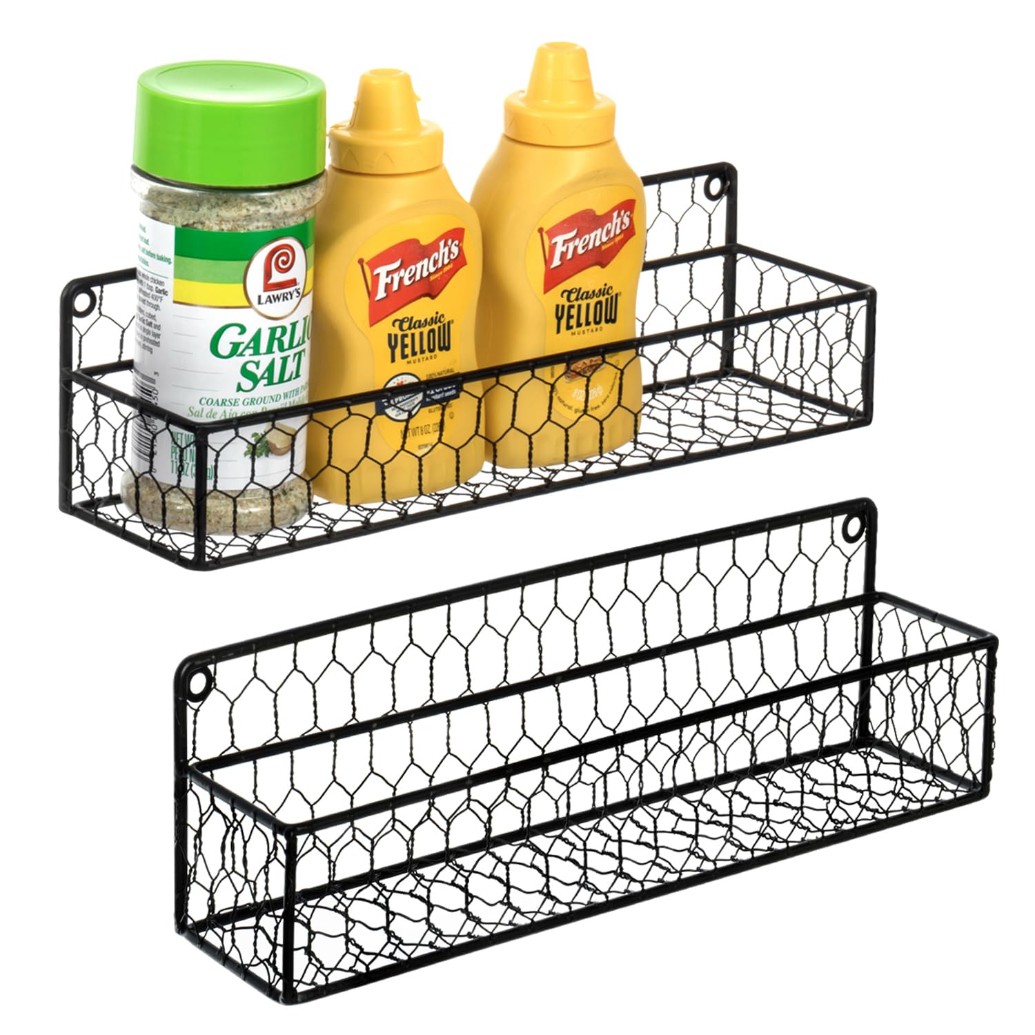 MyGift spice rack wall mount with chicken-wire front view for quick spice selection