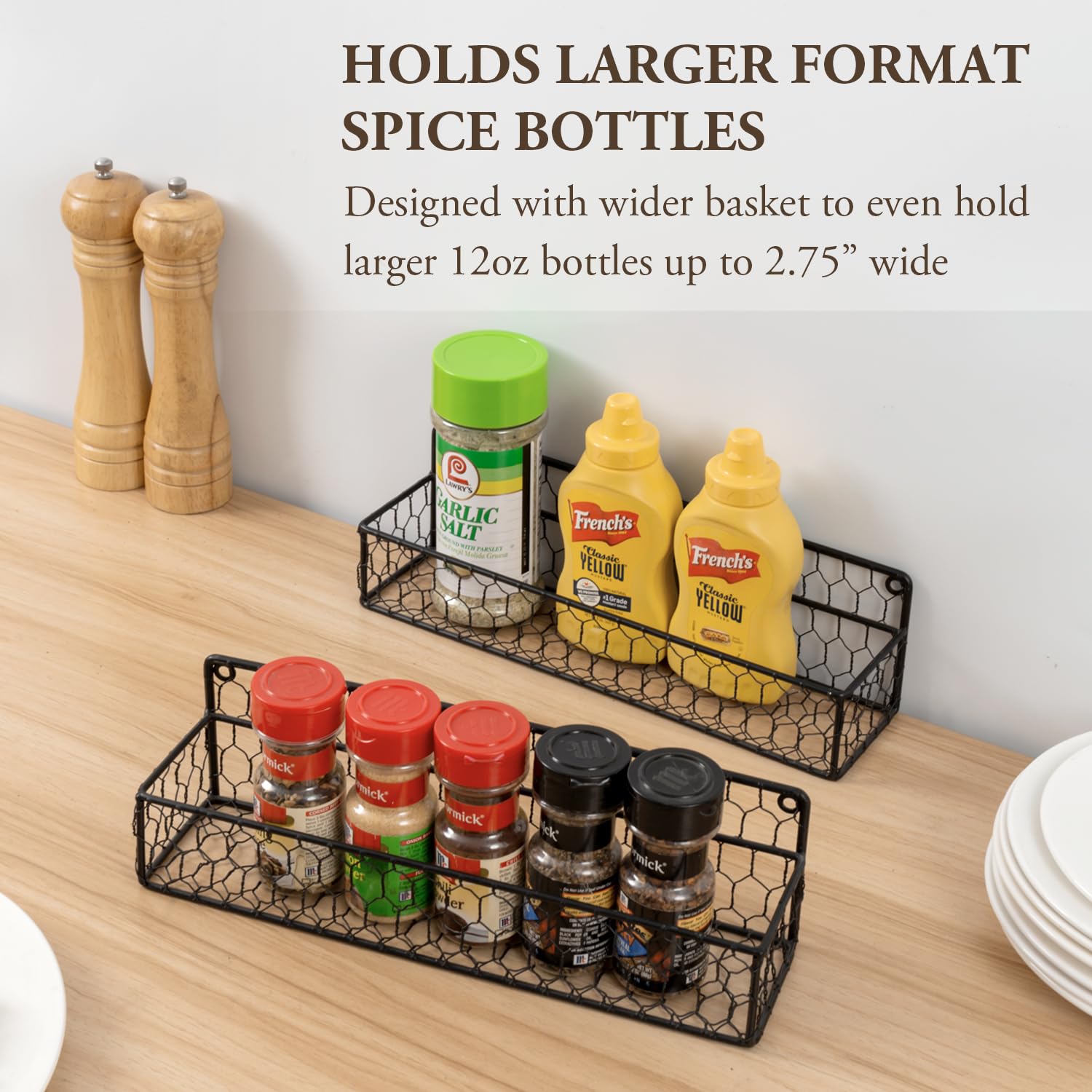 MyGift spice rack wall mount chicken-wire side view showing slim depth for tight spaces