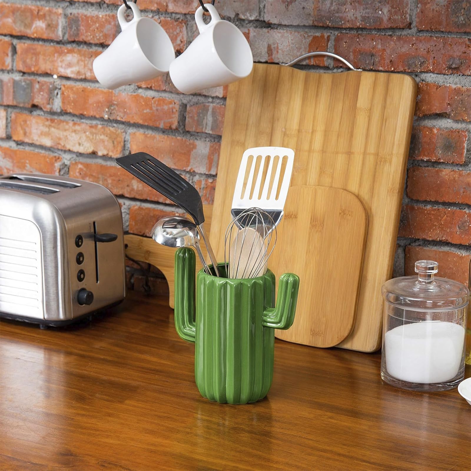 MyGift spoon-ladle organizer in green complements desert-inspired kitchens.