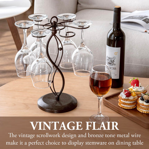 MyGift table-top wine glass holder with six hooks keeps glassware organized.