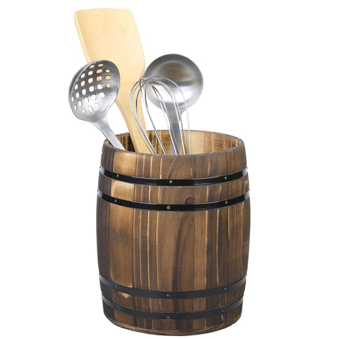 MyGift wine barrel design crock in rustic finish for easy tool access.