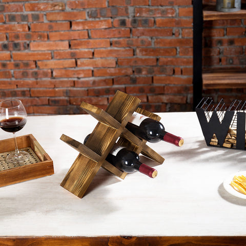 MyGift X-frame dining room wine rack showcases bottles securely