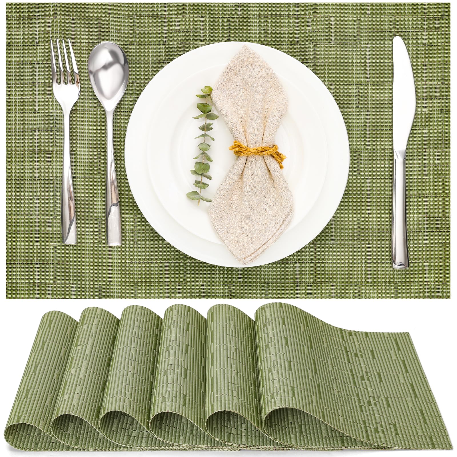 Myir JUN placemats set6 with green weave for everyday dining protection.