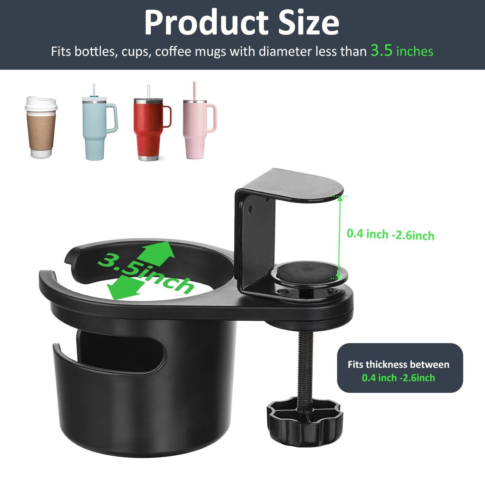 MYITYARD clip-on table cup holder rotatable for easy cup access at the desk