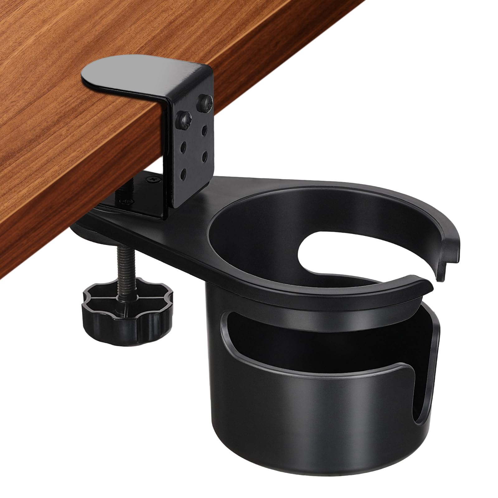 MYITYARD desk cup holder clamp keeps drinks steady and prevents spills on a cluttered desk