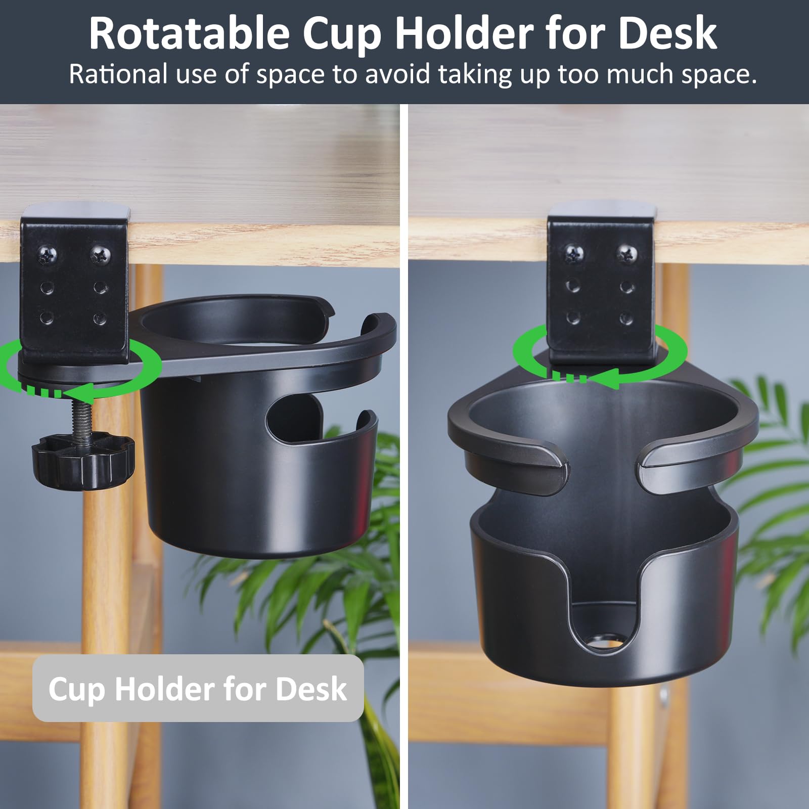 MYITYARD no-tools installation cup holder clips securely to a desk edge