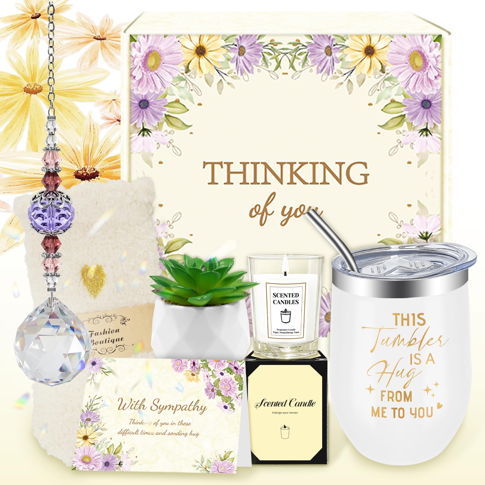 MYKILOS sympathy gift basket inside view offers a comforting condolence set.