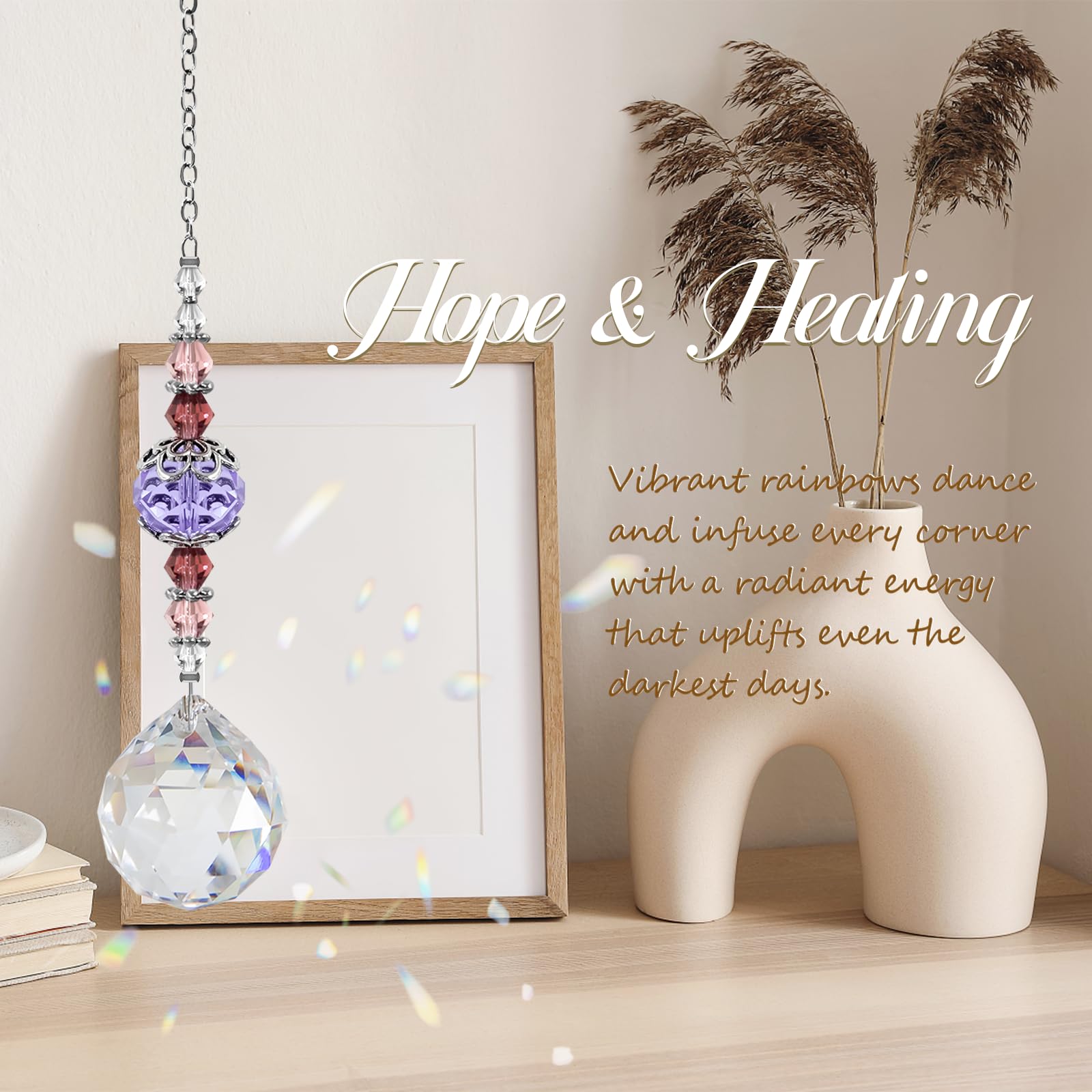 MYKILOS sun catcher crystal ball refracts color, brightening a quiet space.