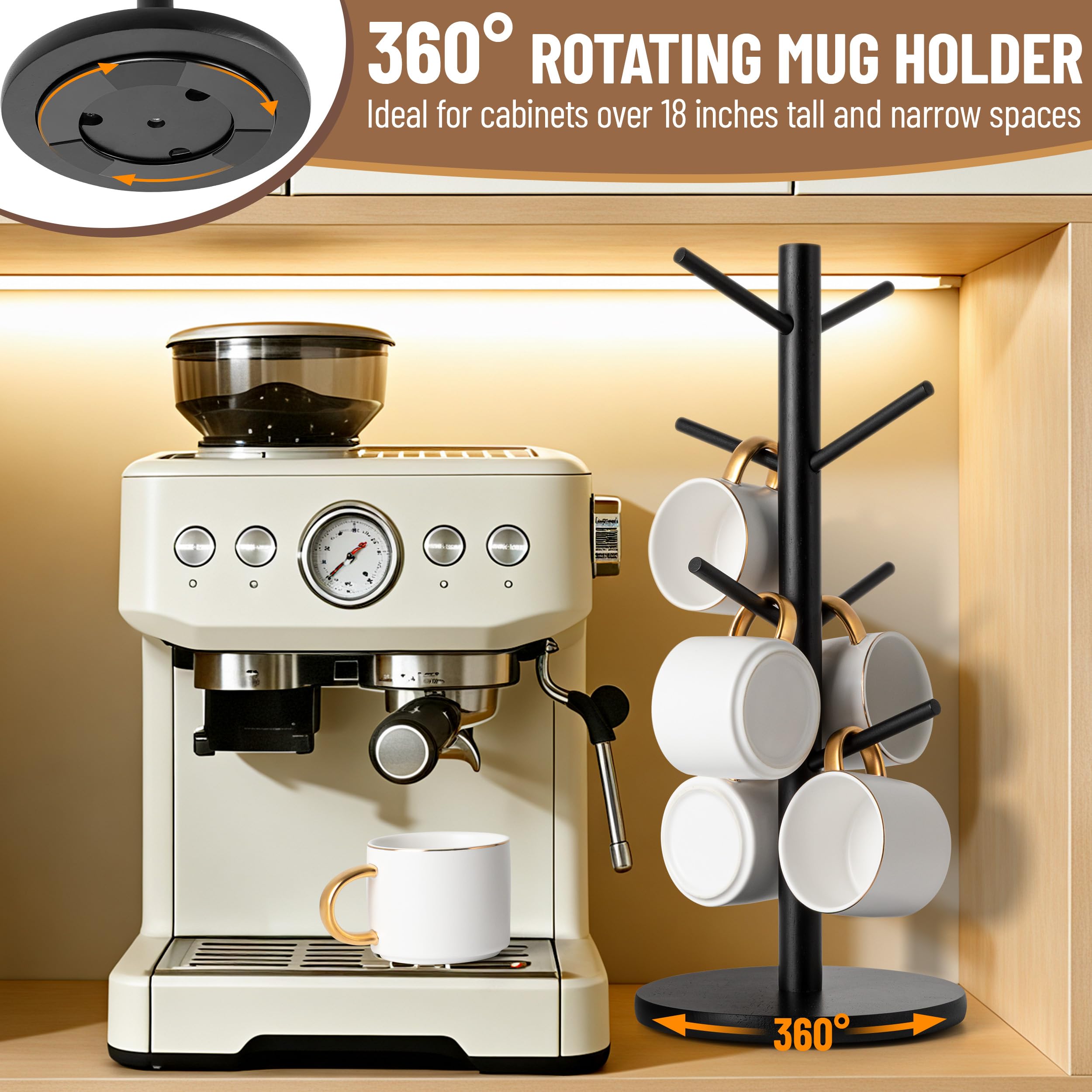 MyLifeUNIT mug rack with 8 hooks keeps mugs organized and within reach