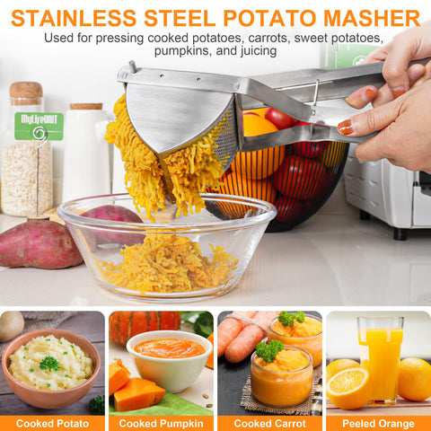 MyLifeUNIT potato ricer lever press for smooth mash.