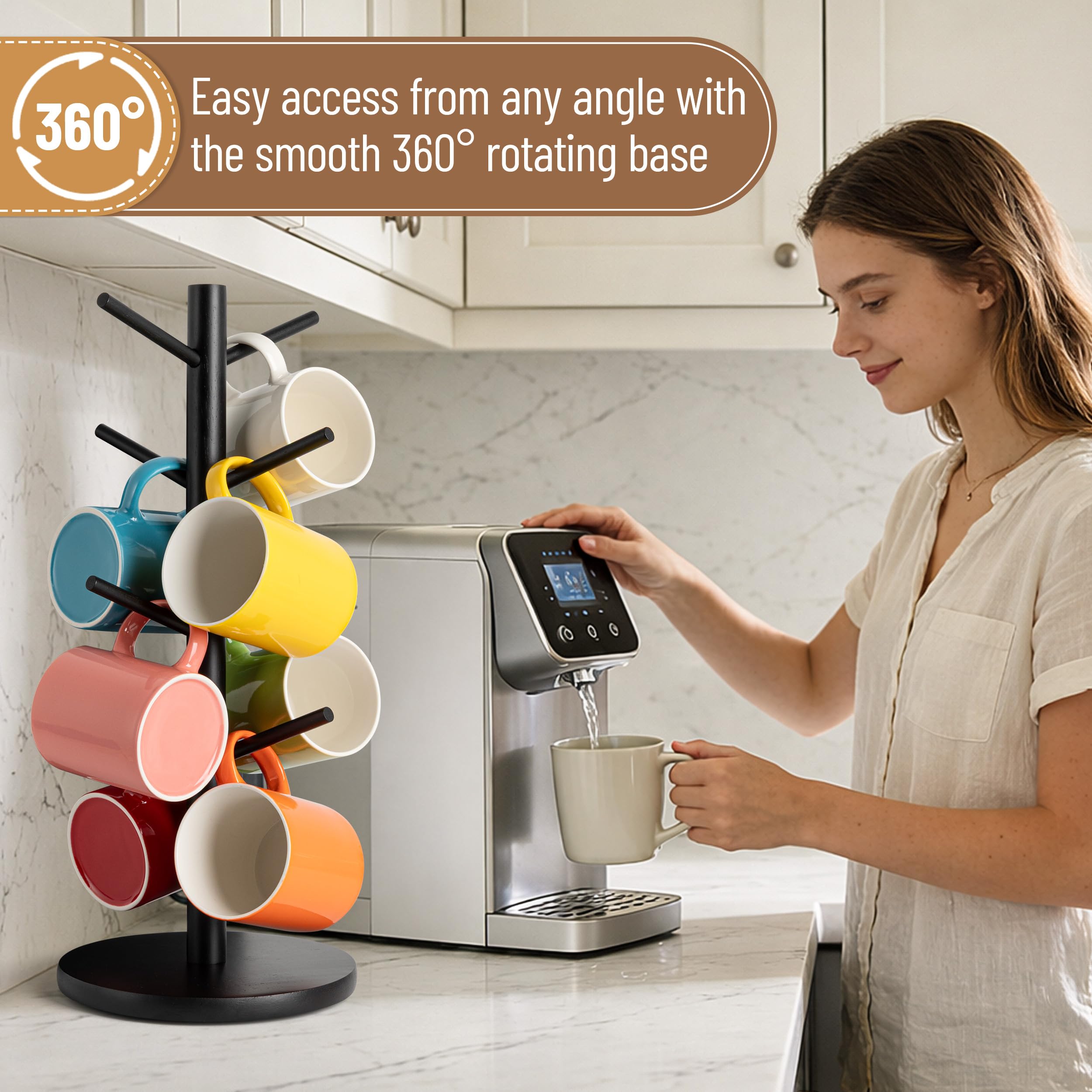 Thick base with non-slip pads ensures sturdy mug rack stability