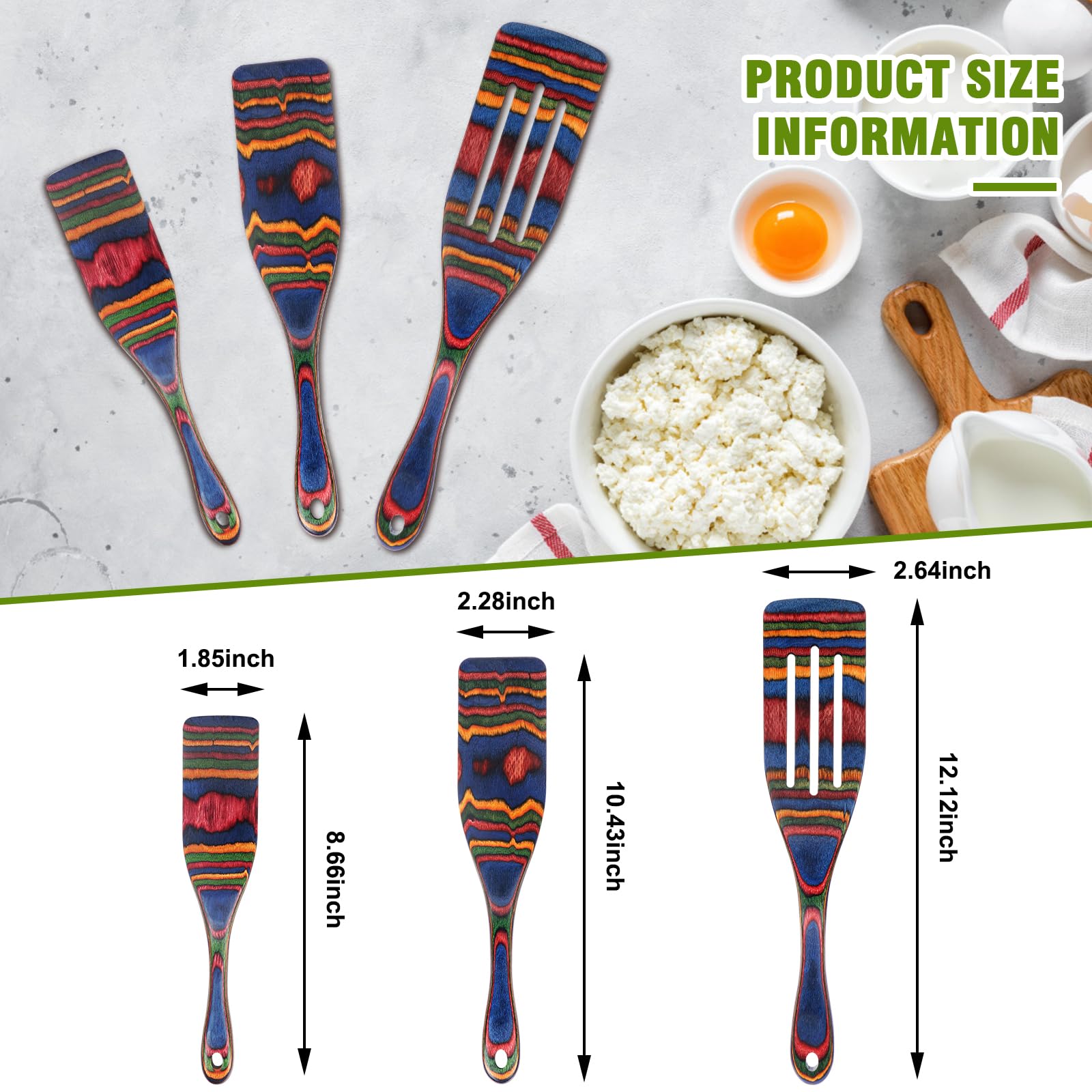MYRAINBOW pakkawood kitchen utensils highlighting heat resistance and non-deforming design