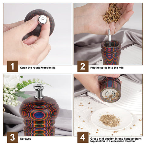 MYRAINBOW pakkawood grinder showing adjustable coarseness for precise seasoning