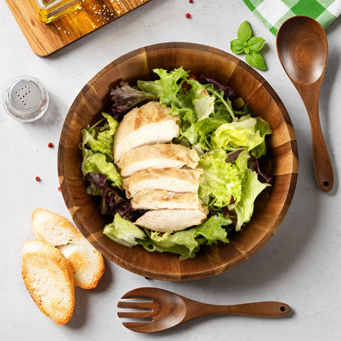 MYRAINBOW elegant table setting enhances meals with natural wood.