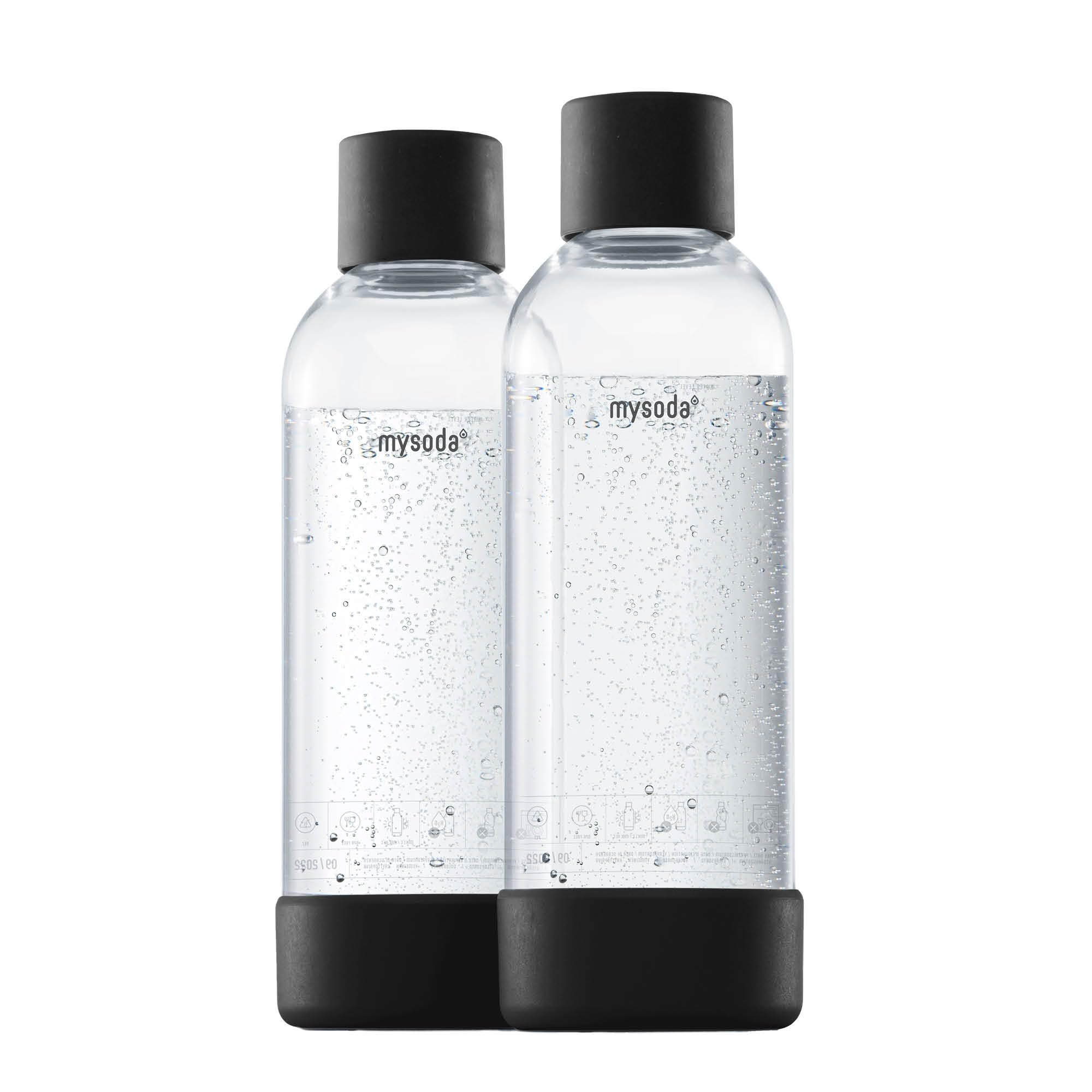 Mysoda 1L bottle in black wood-composite finish for eco-friendly carbonation