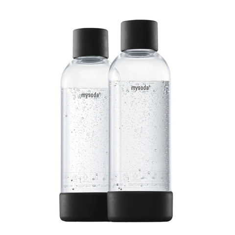 Mysoda 1L bottle in black wood-composite finish for eco-friendly carbonation