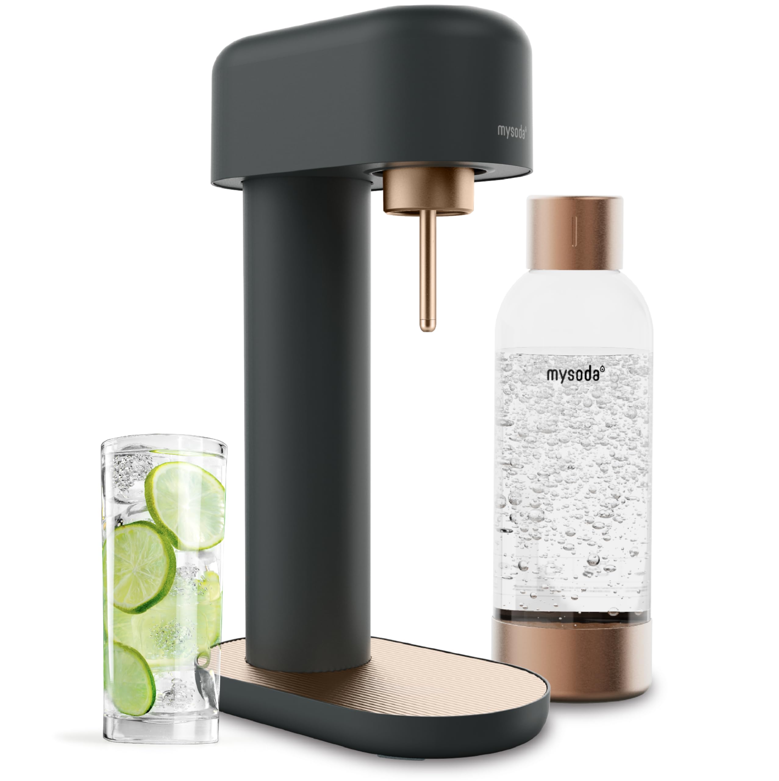 Mysoda Ruby 2 sparkling water maker, side view, compact Nordic design.
