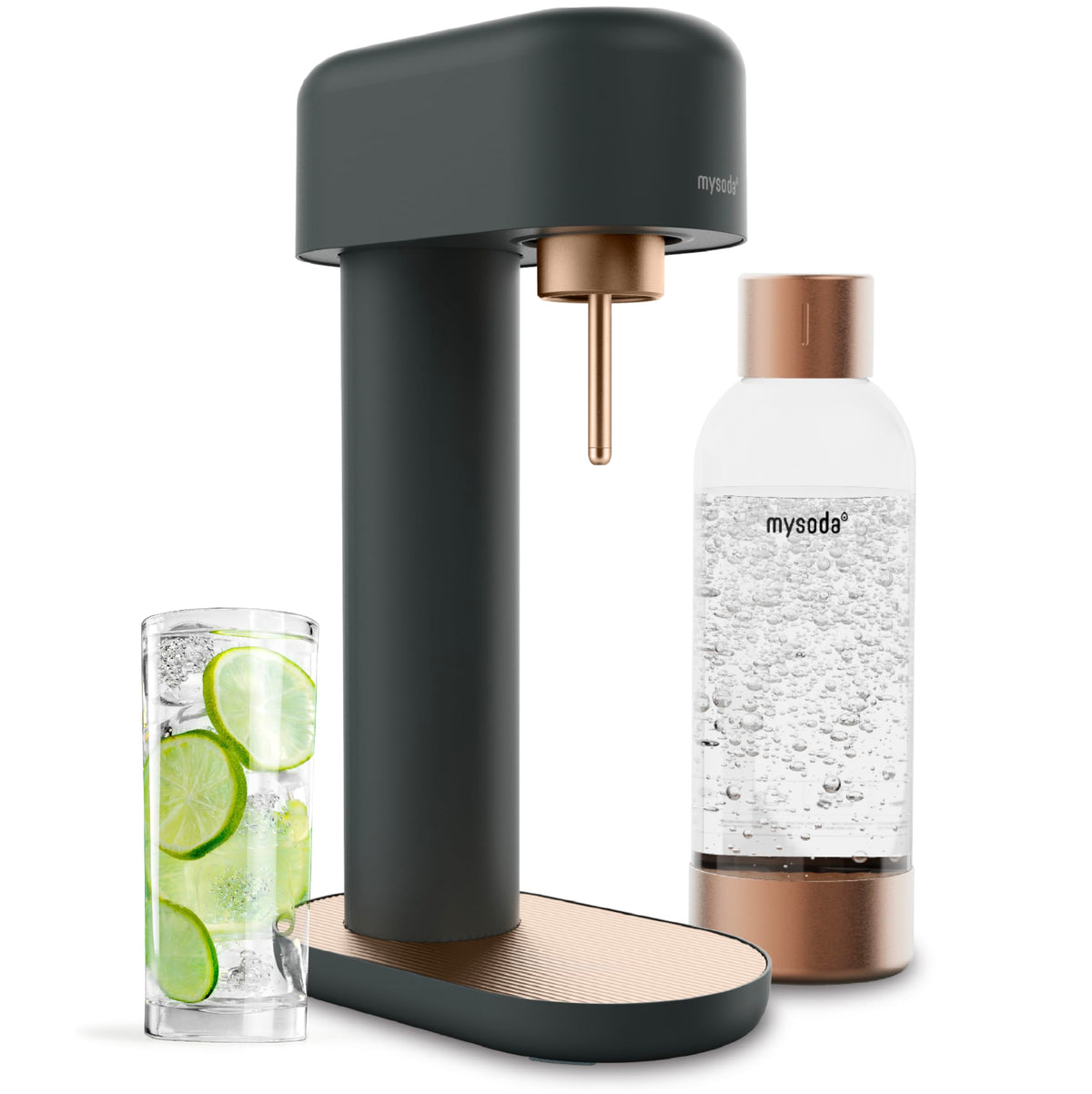 Mysoda Ruby 2 sparkling water maker, side view, compact Nordic design.