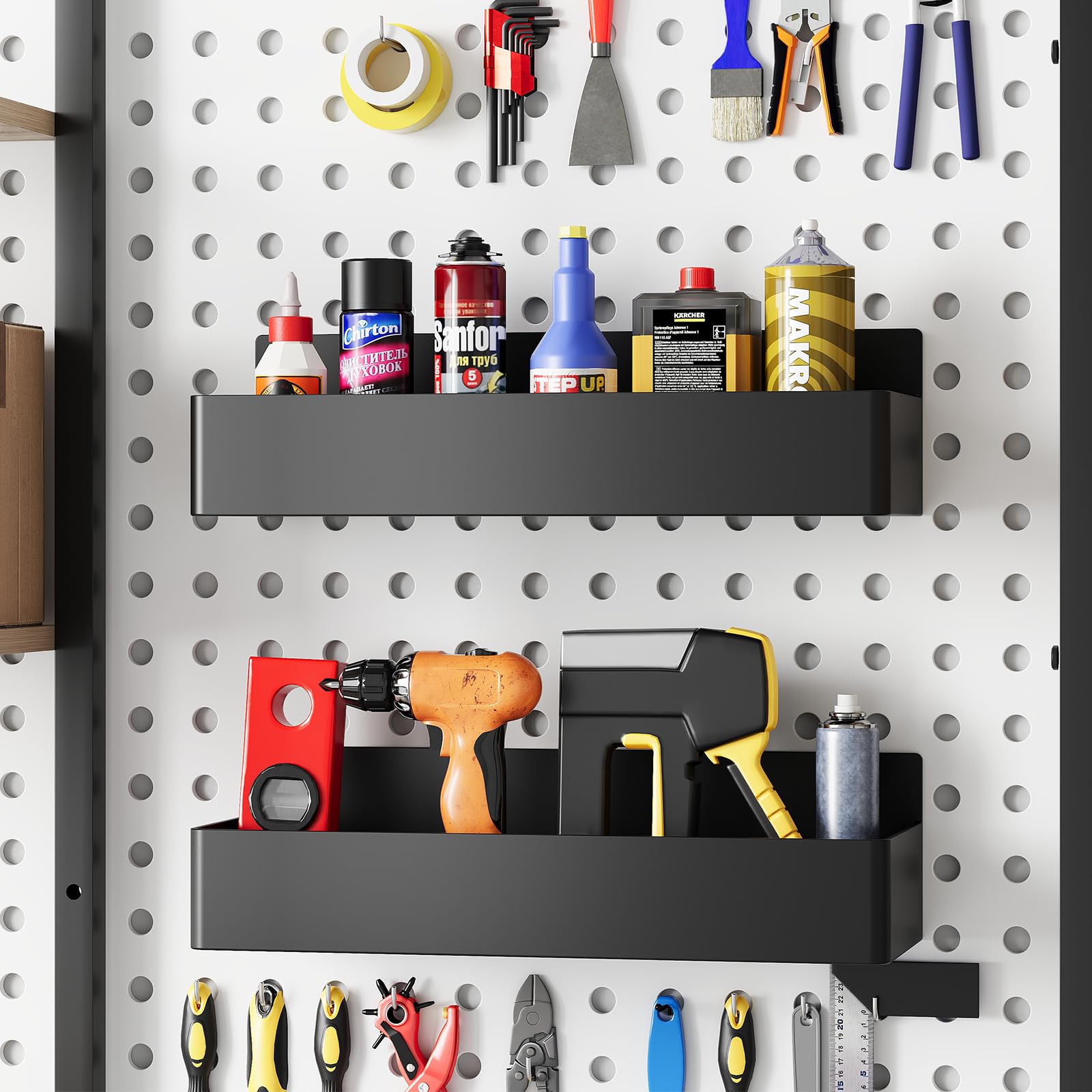 Mystozer fridge organizer system keeps spices within reach during cooking.