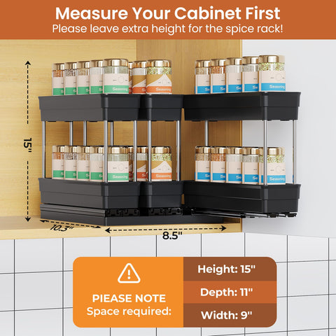 Mystozer pull-out spice rack extended drawer showing smooth glide.