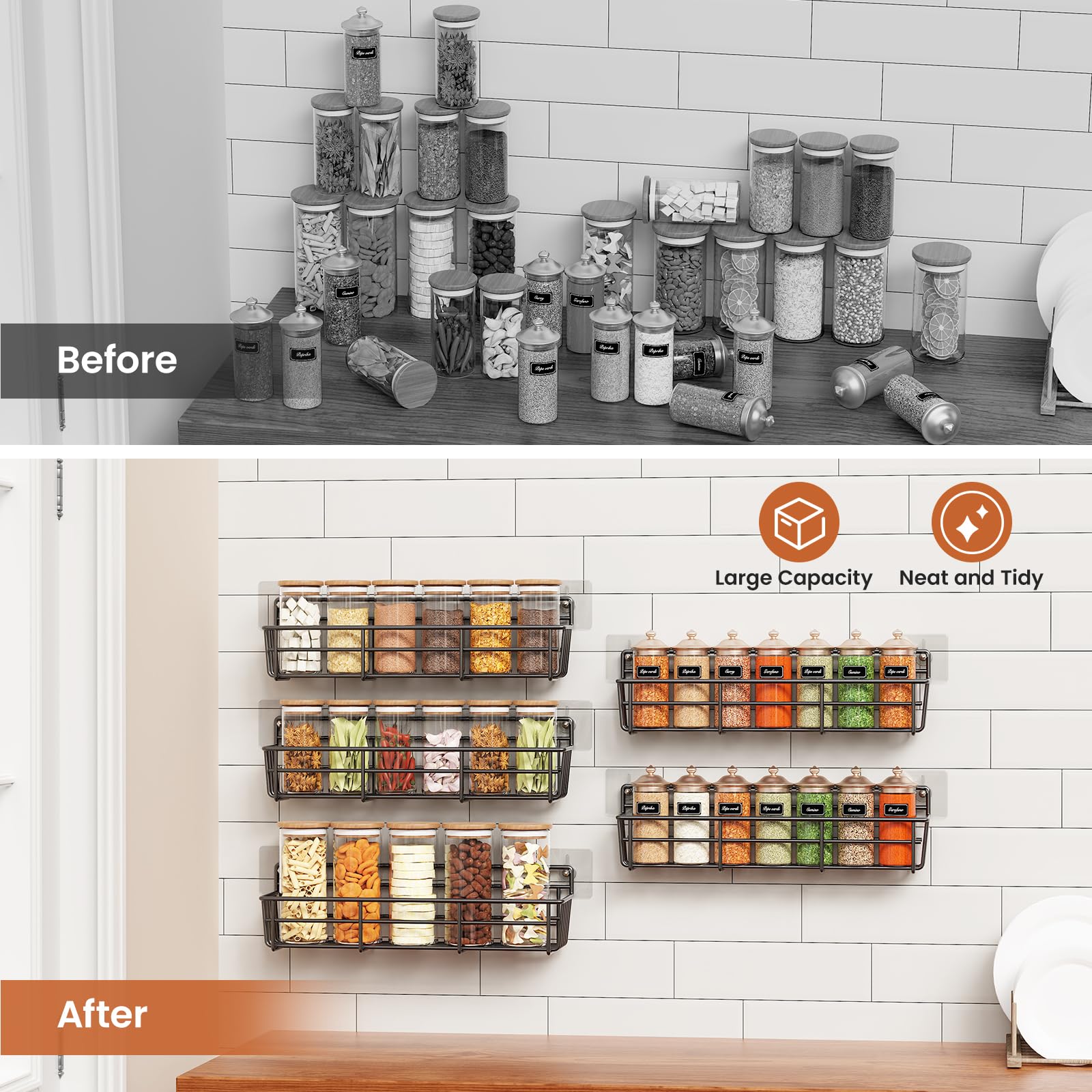 Mystozer spice rack loaded with bottles demonstrates organization
