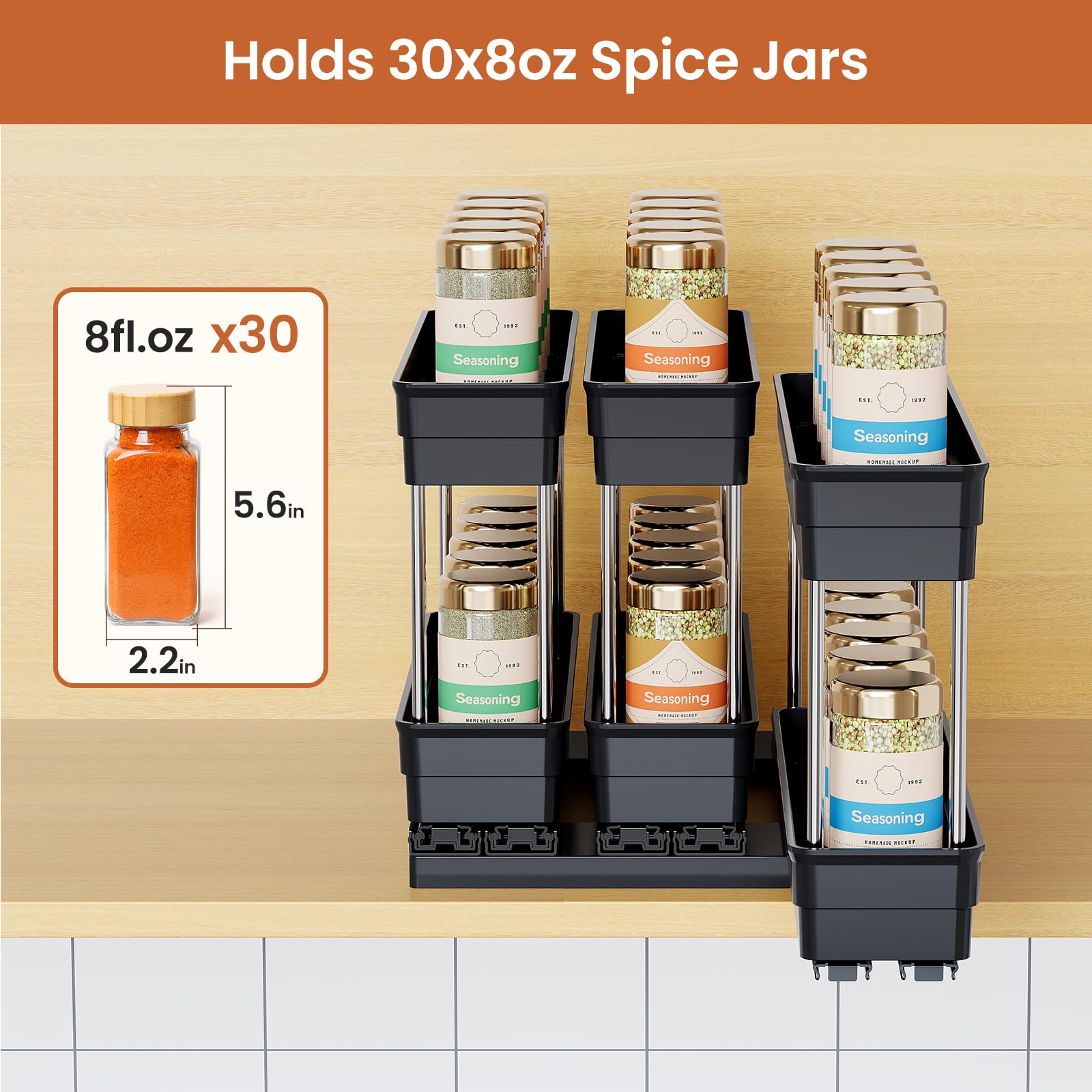 Mystozer spice rack packaging includes guides and warranty information.