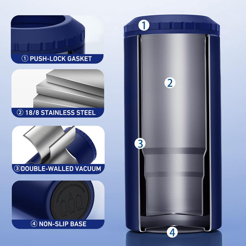 MYTHQUATE durable stainless steel navy finish stands up to daily use.