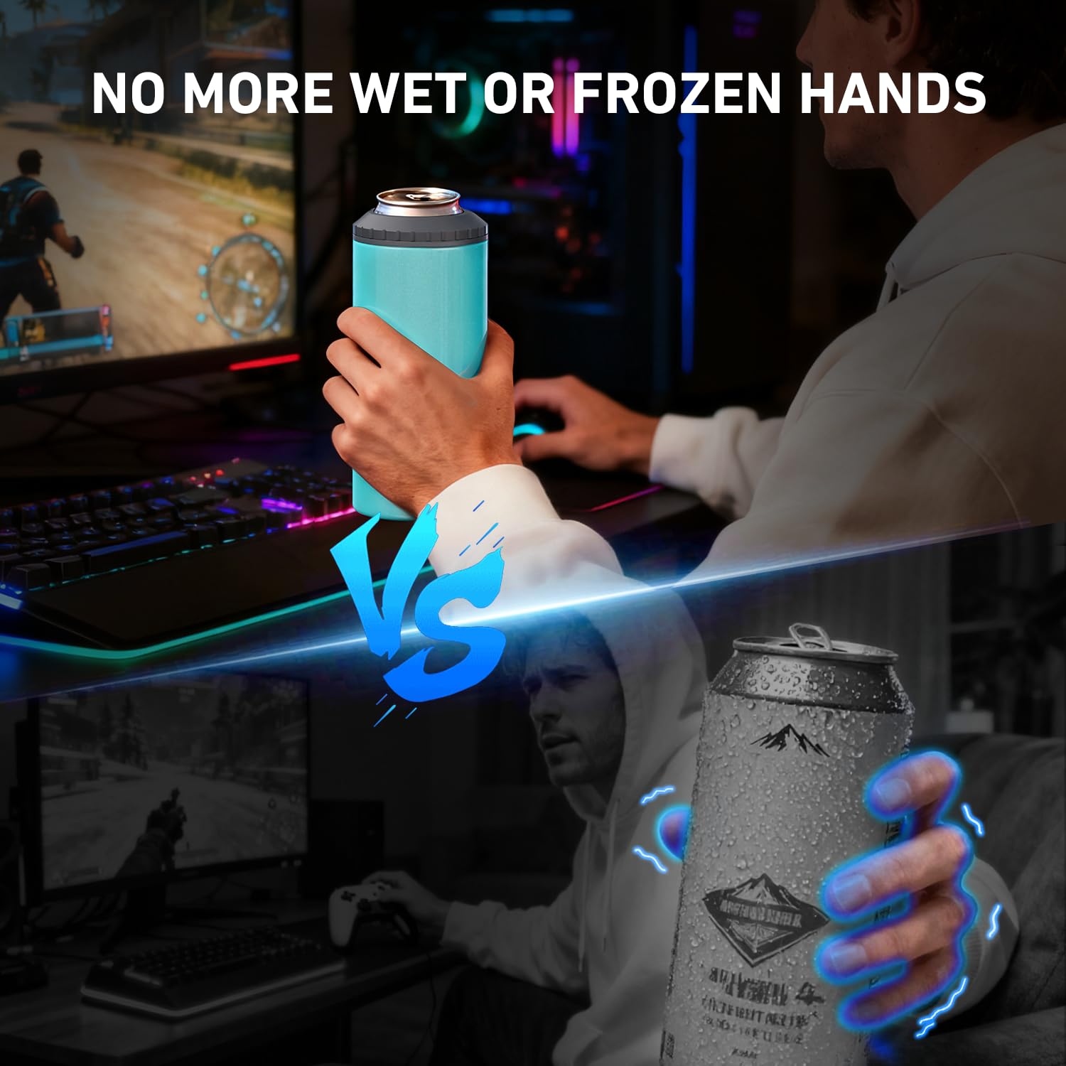 MYTHQUATE cooler fits regular cans and bottles for versatile use.