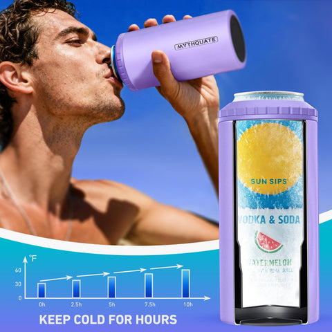 Mythquate cooler for beer bottles maintains ideal temperature for beverages.